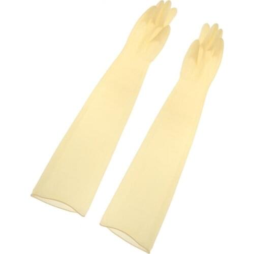 1pair 75cm Industrial Lab Solvent Chemical Resistant Latex Work Glove Yellow