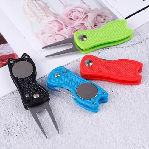 1PC Steel Golf Divot Repair Switchblade Tool Pitch Groove Cleaner Golf Pitchfork Golf Accessories 4 Color