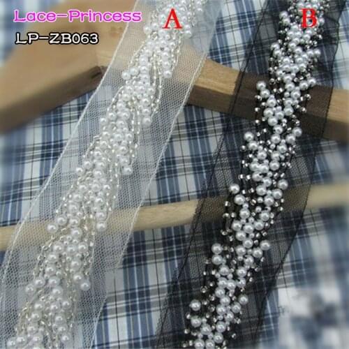 1 yard 2.5CM black fabric beaded drill clothing accessories collar flower DIY handmade beading Braid lace trim fabric ZB063