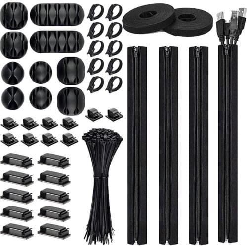 146Pcs Cable Management Cord Organizer Kit Cable Sleeves,Cable Clips Holder And Zip Ties For TV Office And Home