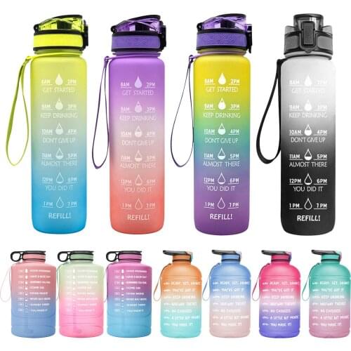 1L Tritan Material Water Bottle With Bounce Cover Time Scale Reminder Frosted Leakproof Cup For Outdoor Sports Fitness