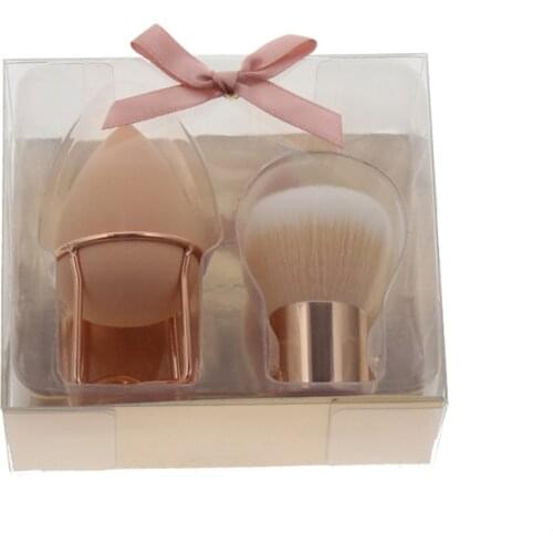 3 in 1 Gold Color Cute Face Cosmetic Makeup Brushes Set Tool Kit Include Powder Blush Brush Makeup Sponge Powder Puff Holder