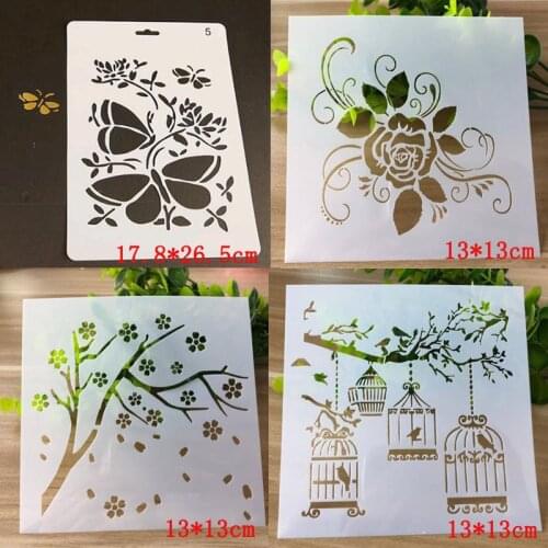 4pcs Stencil For Wall Decor DIY Drawing Painting Templates Scrapbooking Album Bullet Journal Accessories Office School Supplies