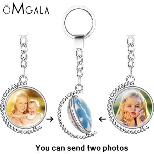 Personality Photo Family Double sided Keychain Photo Baby Child Dad Mom Brother Sister Portrait Private Custom Rotate Key Chain