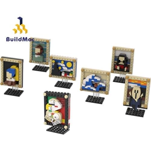 BuildMoc Pixel Art Mosaic Painting MOC Van Gogh Self Portrait Painting Masterpiece Building Blocks Bricks Art Toys For Children