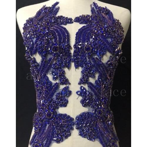 Fast ship stock Mia025# royal blue hand made stone beads luxury front cutting accessory for wedding bridal /fashion designer