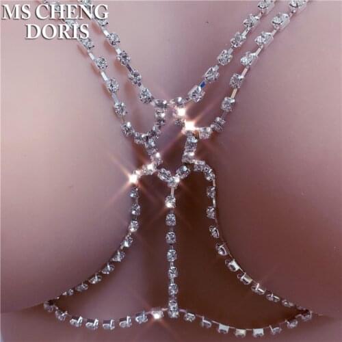 Sexy Cross Rhinestone Body Chain Fashion Bikini Waist Link Necklaces Body Jewelry Women Summer Accessories