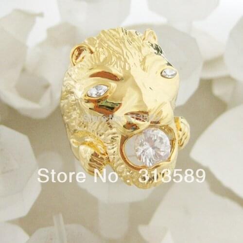 MIN ORDER 10$/Can mix design /PRETTY AWESOME - YELLOW GOLD GP OVERLAY BIG LION FACE CZ STONE RING SZ 7 8 9/GREAT GIFT
