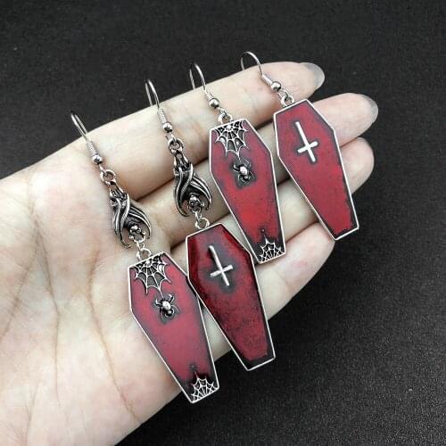 Gothic Coffin Dangle Halloween Earrings For Women Goth Punk Retro Cross Bat Earring Grunge Accessories Witch Jewelry VGE139