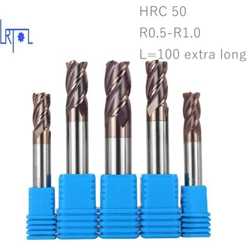 Hrc50 R0.5 R1*4 5 6 7 8 10 12 *L75 100mm Carbide 4 Flutes Corner Radius End mill CNC Spiral Router bits Milling Tools