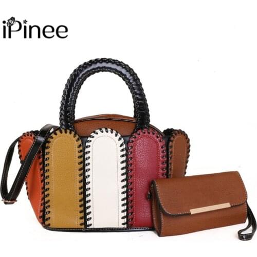 IPinee New Womens Handbags Shoulder PU Leather Bag Colorful Patchwork Leather Female Bag Women Crossbody bag With Pures