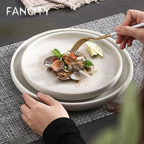 FANCITY Japanese-style ceramic plate retro style dish plate home creative personality dinner plate deep soup plate dish pasta