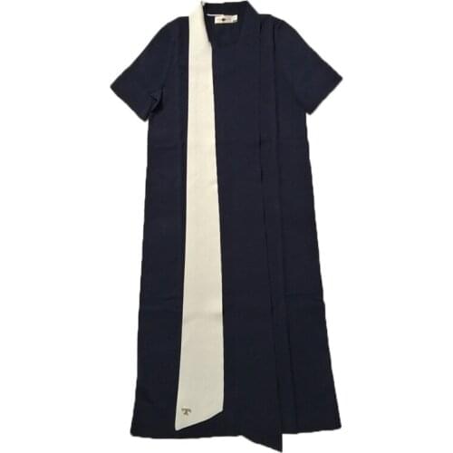 Summer niche bow new elegant style bow tie round neck short sleeve straight tube slim dress