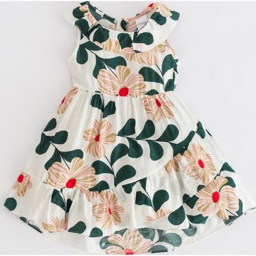 Summer Flower Girls Dresses Floral Printed Princess Dress Cotton Baby Girl Clothes Sleeveless Beach Party Dress Kids Clothing