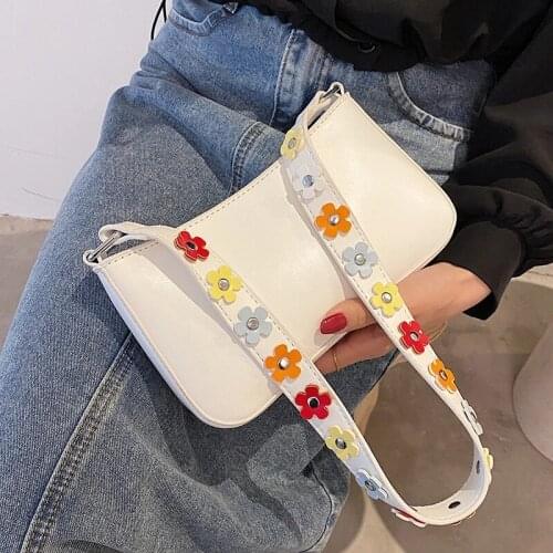 Flower Shoulder Strap Design Small PU Leather Crossbody Bags for Women 2021 Branded Luxury Simple Travel Ladies Handbags 4 colou