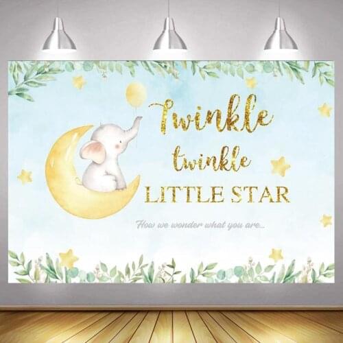 Twinkle Twinkle Little Star Photo Backdrop Elephant Gold Moon Baby Shower Party Decoration Photography Backgrounds Banner