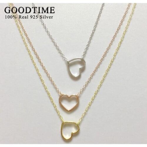 Simple Style Heart Necklace Silver 925 Women Jewelry Real Solid Sterling Silver Jewelry 3 Colors Link Chain & Pendants