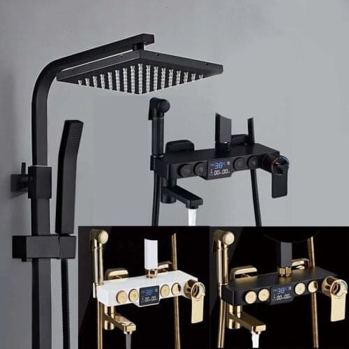 Digital Shower Faucets Set Thermostatic Rainfall Shower Head Temperature Screen Single Handle Mixer Tap Bath Shower Faucet