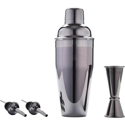 Premium 4 Pieces Cocktail Shaker Set: 750ml (24oz) Cobbler Shaker, 25/50ml (1/2oz) Jigger and 2x Pourers in 18/8 Stainless Steel