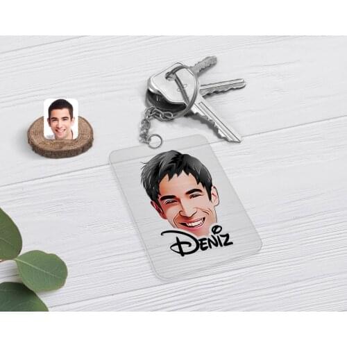 Personalized Men 'S Face Caricature Of Transparent Plexiglass Anahtarlık-2