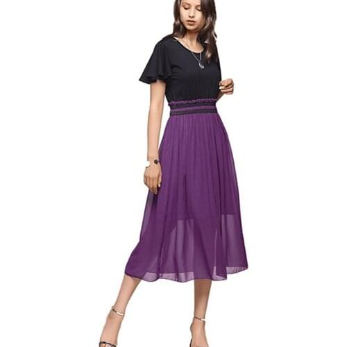Plus Size dress Chiffon Maxi knitted chiffon stitching Bohemian Women High Waist Ruffle Sleeve Sexy Vintage Long dress 4XL