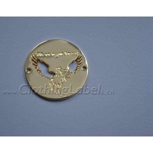 Custom metal labels for bag, clothing, shoes, hollowed out and debossed logo, zinc alloy material, accept small order
