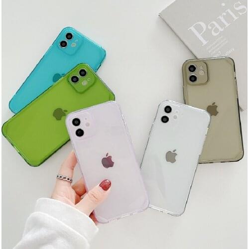 Transparent Camera Protection Case For iPhone 12 11 Pro X XR XS Max Mini 7 8 Plus SE2 Cute Candy Color Soft Silicone Phone Cover