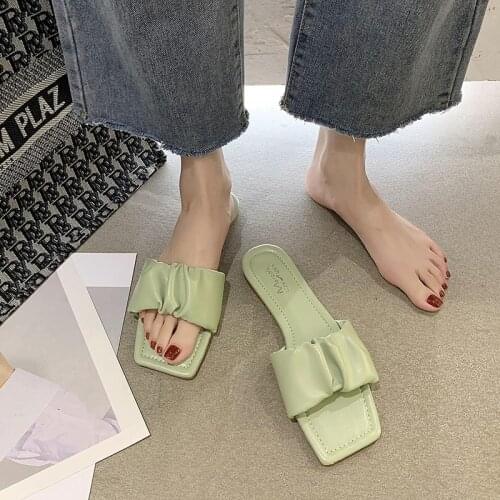 Summer Women Avocado Sandals Brand Simple Pleated Flip Flop Casual Beach Square Open Toe Shoes Desinger Soft Outdoor Slippers