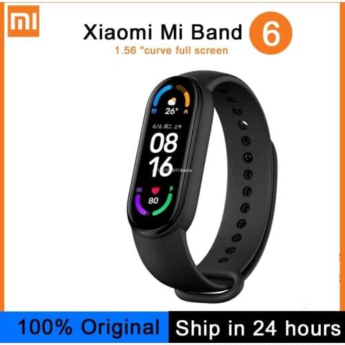 99% New Xiaomi Band 6 Mi SmartBand 1.56" AMOLED Screen 5 Color Blood Oxygen Fitness Traker Heart Rate Bluetooth Smart Bracelet
