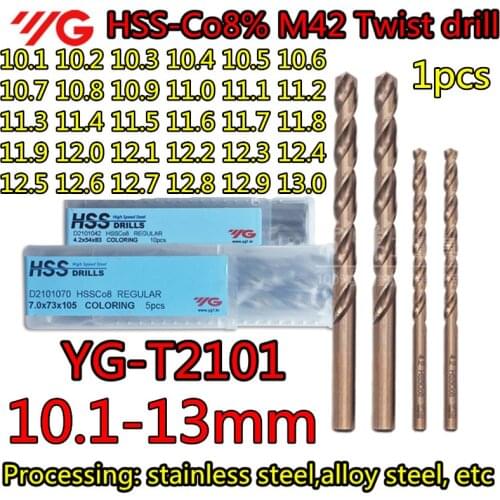 10.1-13.0mm 1pcs original Made in Korea YG T2101 HSS-CO8% M42 Twist drill Processing: stainless steel, alloy steel, etc