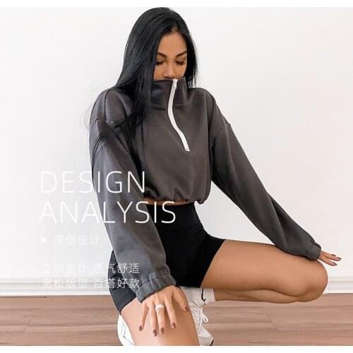 Sportswear Womens Loose T-Shirts Short Style Retro Pullover Half Zipper Neckline Running Fitness Long Sleeve Training Top