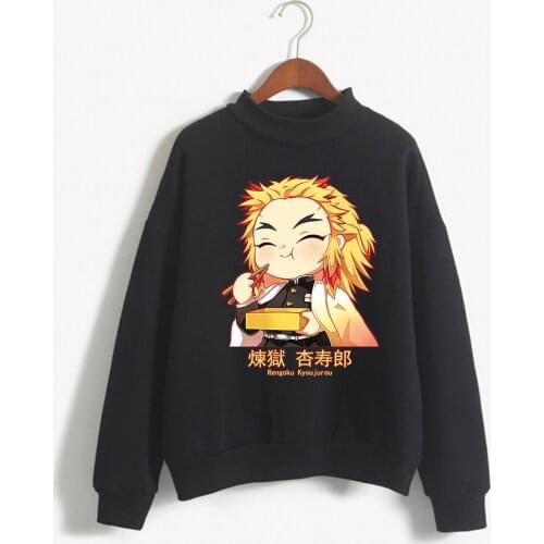 Demon Slayer Crewneck Hoodies Rengoku Kyoujurou Anime Cosplay Sweater Women Men Loose Streetwear Casual Pullover Sweatshirts