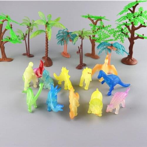 12 PCS 5~8cm Bucket Dinosaur Toy Model Jurassic Luminous Luminous Dinosaur Decoration Decoration