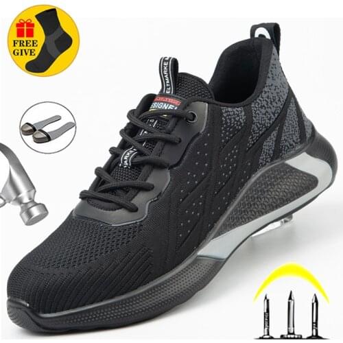 MJYTHF Safety Work Shoes For Men Anti-Smashing Steel Toe Cap Working Boots Indestructible Construction Safety Work Sneakers Male