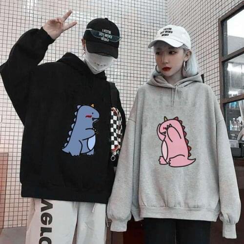 Cute Cartoon Couple Hoodie Streetwear Women Dinosaur Sweatshirts Casual Autumn High Street Hoodie Funny Animal Loose Tops Male