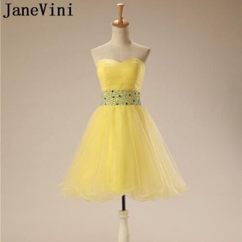 JaneVini Vestidos Dama 2018 Yellow Short Prom Dress With Beading Sequined Sweetheart Bridesmaid Dresses Summer Women Party Gowns