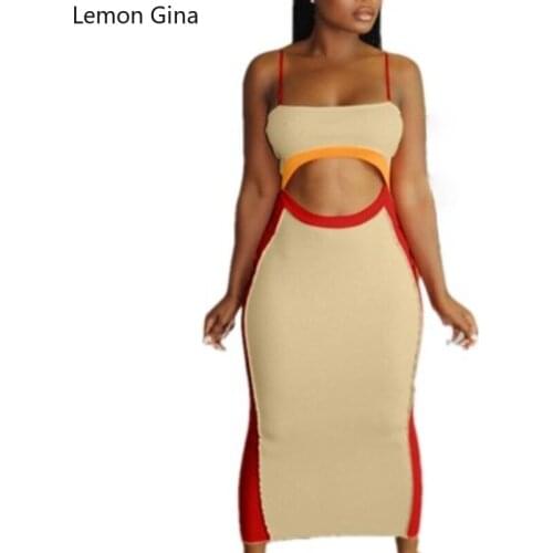 Lemon Gina Womens Dress Sling Belt Hollow-out Splicing Nightclub Hip Sexy Dress