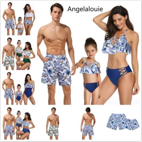 2019 Mother Daughter matching Swimsuit Clothes Printing piece double lotus leaf Parent-Child Swimwear Family Matching Outfits