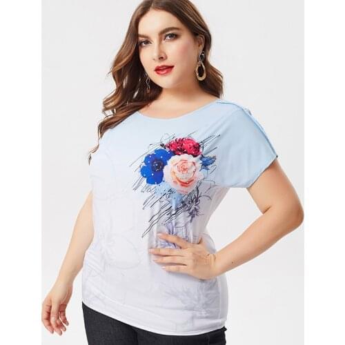 2020 Summer mom clothes Short sleeve Printed Floral T-shirt fashion ladies Vintage elegant Plus Size Womens Tops