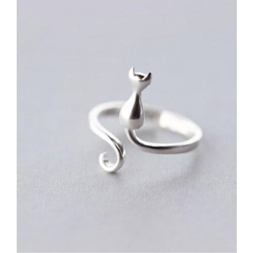 2021 Trend Mori Girl Style Sweet Cat 925 Sterling Silver Open Ring For Female Women Accessories Wholesale Anillos Mujer SR253