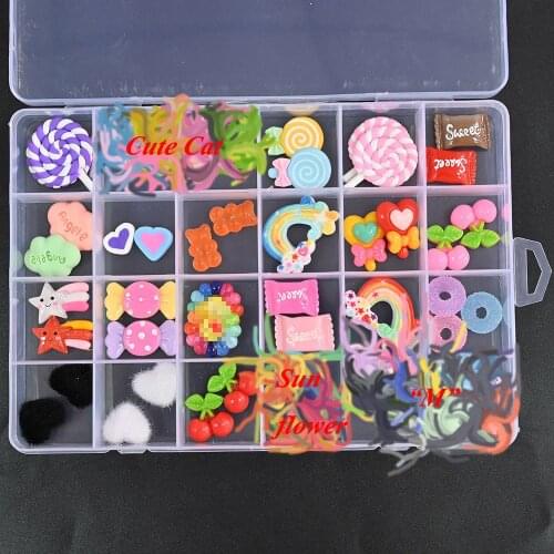 Mix-Kawaii Nail Charms Lollipop/Cherry/Jelly Star/Christmas Sweet Jewelry Manicure Decorations 3D Charms /Box 24Girds