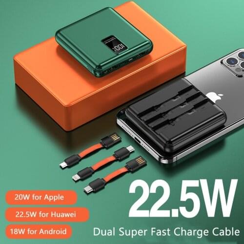 22.5W Mini Power Bank 20000mAh Portable External Battery Fast Charger Powerbank with USB Type C PD Quick Charge Cable Poverbank