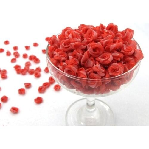 100 Pieces Chiffon Rose Flower Buds|Ombre Color|Red|Flower Applique|Fabric Flower|Baby Doll|Craft Bow|Accessories Making