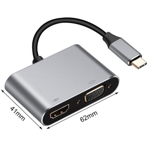 4-in-1 Type-C Hub 4K VGA 1080P Dual Screen Display PD USB 3.0 USB-C Docking Station