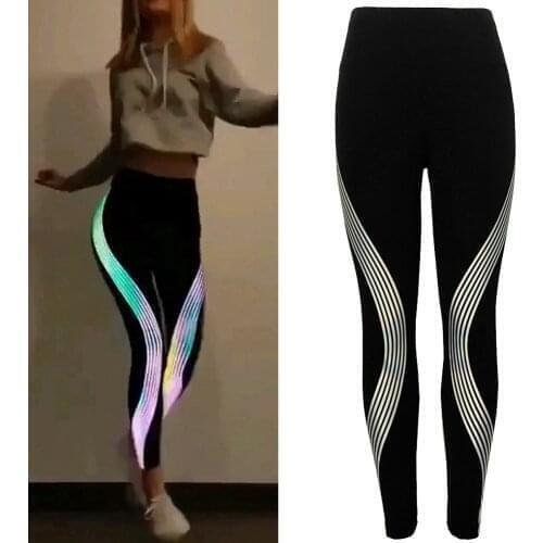 40# Women Yoga Pants Striped Womens Dance Yoga Pants Neon Rainbow Leggings Fitness Sports Gym Running Yoga Athletic Pants
