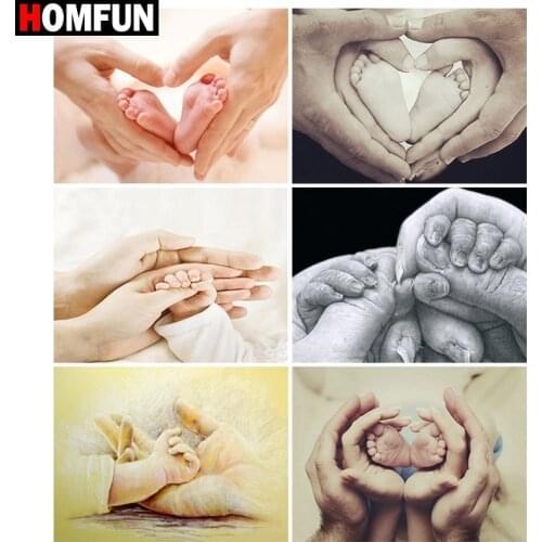 HOMFUN 5d Diamond Painting Full Square/Round ‘’Hands feet baby" Picture Of Rhinestone DIY Diamond Embroidery Home Decor
