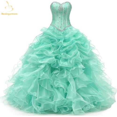 Bealegantom Ball Gown Quinceanera Dresses 2021 Beaded Organza Lace Up Sweet 16 Dress Debutante Vestidos De 15 Anos QA1590