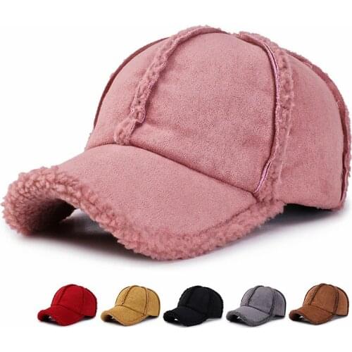 Women Winter Baseball Cap Wool Sheepskin Thicken Warm Solid Colourful Cap Men Casual Sports Trucker Korean Snapback Bone Cap