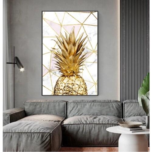 Decorative Pictures for Living Room Golden Pineapple Wall Art Canvas s Prints Motivational Painting Quote Marble
