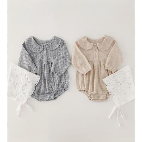 2020 Spring Autumn Newborn Baby Clothes Girls Long Sleeve Cotton Jumpsuit Rompers Plaid New Cute Toddler Infant Outfits Send Hat